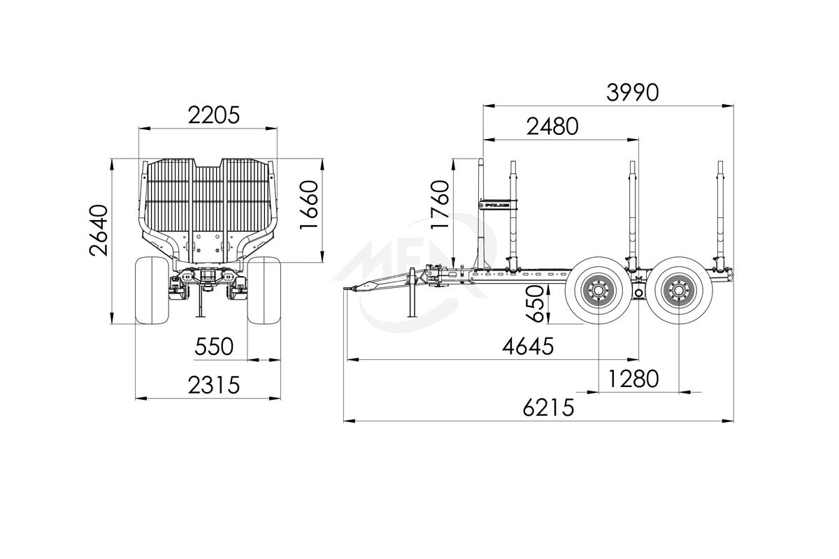 Remorque forestièrere 15 ou 19 T chassis monocoque en U